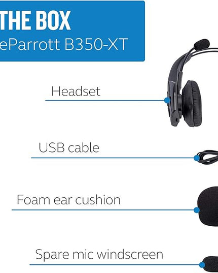 BlueParrott B350-XT Mono Bluetooth Wireless Headphones 96% Noise Canceling Over Head Trucker Headset with Mic, Adjustable Lightweight Headband, IP54-Rated Protection, 24 hrs. Talk Time, Black