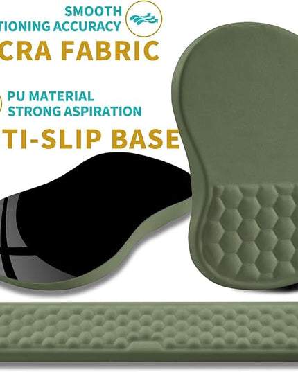 Hokafenle 2 in 1 Ergonomic Mouse Pad Wrist Support & Wrist Rest for Computer Keyboard Set, with Relieve Carpal Tunnel Pain Massage Bulge and Full Memory Gel Design (2In1 Set, Dark Green)