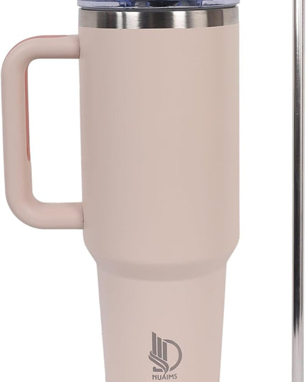 40oz Insulated Tumbler with Handle, Leakproof Straw Lid & Carry Handle - Double Wall Vacuum Insulation Keeps Ice 24 Hours, BPA Free Stainless Steel Water Bottle (Seashell)
