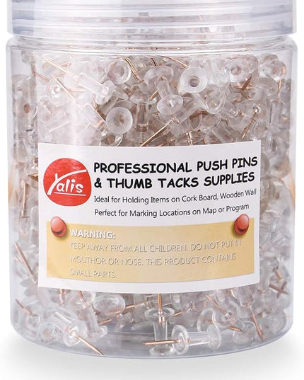 Yalis Push Pins 600 Count, Standard Rose Gold Pins Clear Thumb Tacks Steel Point and Clear Plastic Head (Rose Gold)
