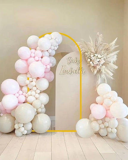6FT Arch Backdrop Stand and Arch Cover Set, Gold Metal Arch Stand Backdrop with White Arch Stand Cover Ideal for Weddings, Birthday Parties, Baby Showers, Celebration Decorations