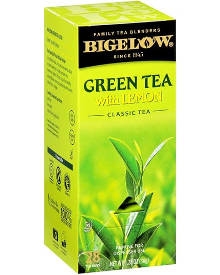 Bigelow Green Tea with Lemon Tea Bags 28-Count Box (Pack of 1) Green Tea Bags with Lemon Peel and Natural Flavors Rich in Antioxidants