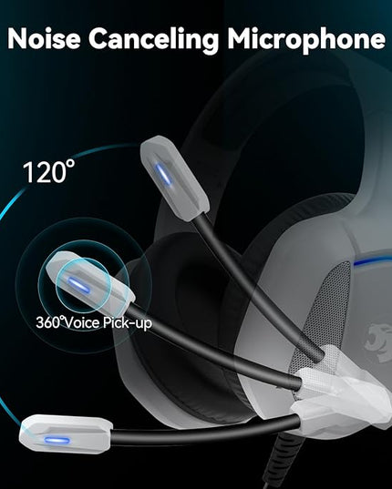 Gaming Headset with Microphone for Pc, Xbox One Series X/s, Ps4, Ps5, Switch, Stereo Wired Noise Cancelling Over-Ear Headphones with Mic, RGB, for Computer, Laptop, Mac, Nintendo, Gamer (White)