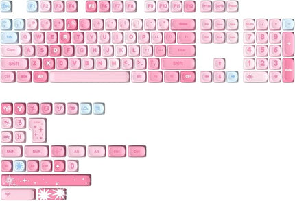 YUNZII 140 Keys MOA Keycaps, Dye-Sublimation PBT Custom Keycap Set for MOA Profile, Cute Pink Gradient Keycap for MX Switches Mechanical Gaming Keyboard(Pink)