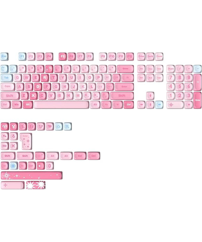 YUNZII 140 Keys MOA Keycaps, Dye-Sublimation PBT Custom Keycap Set for MOA Profile, Cute Pink Gradient Keycap for MX Switches Mechanical Gaming Keyboard(Pink)