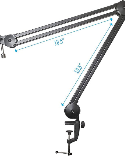 AxcessAbles Large Heavy Duty Desk Mounted Microphone Boom Stand with 3.3ft Extension and 6ft XLR Cable | 5LB Capacity | Podcast Boom for Large Condenser Mic | Desktop Boom Mic Stand