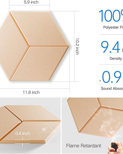 12 Pack Self-Adhesive Acoustic Panels 12" X 10" X 0.4" - Sound Proof Foam Panels with High Density, Y-Lined Design, Flame Resistant, Absorb Noise and Eliminate Echoes(Light Apricot)