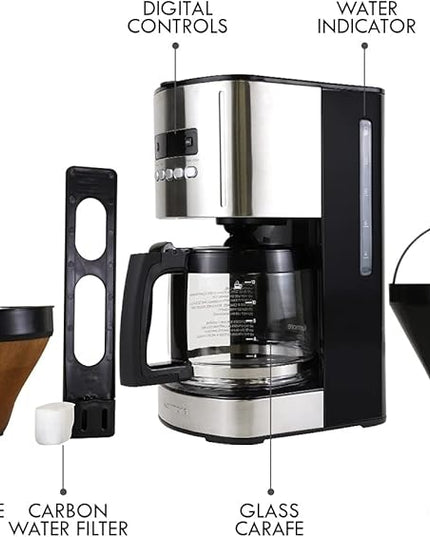 Kenmore Drip Coffee Maker - 12 Cup Programmable Cafe Machine With Glass Pot, Regular & Bold Brew, Auto Shut Off Large Water Reservoir, Reusable Filter, Kitchen Appliances, Black