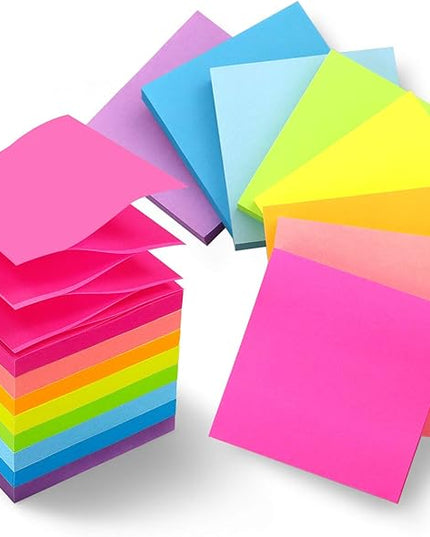 Phthdoty 8 Pads Pop Up Sticky Notes 3x3 Refills Bright Colors Self-Stick Notes Pads Super Adhesive Sticky Notes Great Value Pack