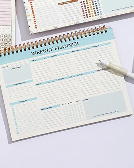 Weekly Planner, 52 Pages Undated Daily List Schedule Notebook Time Management Memo Pad for Office, Home Planning & School Scheduling (Pattern-E)