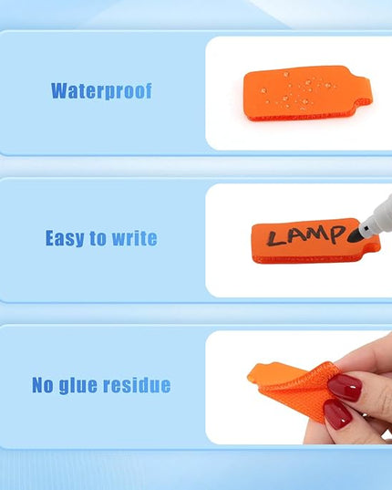 50 Pieces Cord Labels Self-Adhesive Nylon Cable Labels Tags Waterproof Wire Cable Tags or Electronics Office Computers Management and Identification (Orange)