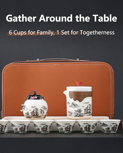 Portable Chinese Kung Fu Tea Set with Removable Infuser - 6 Cup Ceramic Travel Tea Set for Home, Office, or Outdoor Use