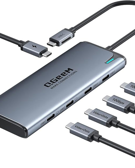 QGeeM USB C Hub,Multiple Converter Adapter 5 in 1,Type C Splitter Extender with Single 8K,Dual 4K/60Hz,10Gbps Data Transfer,PD 100W,for MacBook Pro,iMac,HP（M1/M2 only 1 Display