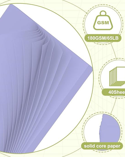 40 Sheets Cardstock 8.5x11, 65lb Light purple Card Stock, Construction Paper, 180gsm Thick Printer Paper for Printing, Painting, Card Making, Kids School Supplies,Party Decorations