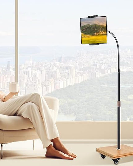 wishacc Tablet Floor Stand for Bed - Gooseneck Tablet Holder Mount with Adjustable Height and 4 Wheels, Compatible with iPad mini Air Pro 12.9/9.7, Galaxy Tab, Kindle, Cell Phones (4.7"-13")