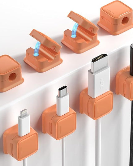 8 Pack Magnetic Cord Organizer, Easy Secure Adhesive Cable Management, Wire Holder Keeper, Hide Or Organize Phone USB Charger Cable, Orange