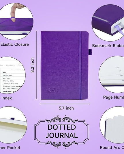 feela Dotted Journal Kit, Dot Grid Journal Hardcover Planner Notebook Set For Beginners Women Girls Note Taking with Journaling Supplies Stencils Stickers Pens Accessories, A5, 224 Pages, Purple
