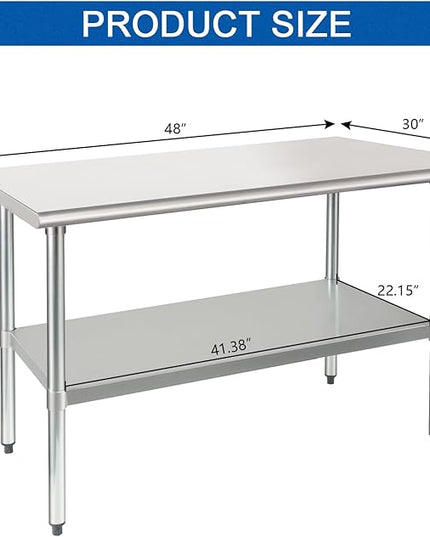 HARDURA Stainless Steel Table 30X48 Inches with Undershelf and Galvanized Legs NSF Heavy Duty Commercial Prep Work Table for Restaurant Kitchen Home and Hotel