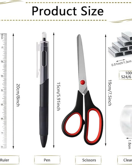 Office Supplies,Desk Accessories,Stapler and Tape Dispenser Set,1000 Staples,Staple Remover,Pen Holder,Folding Phone Holder,Journal Notebook,Ballpoint Pen,Scissor,Ruler,Clear Tape,Sticky Notes,Ect