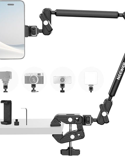 NEEWER Basics Magic Arm Desk Mount, 22" Overhead Mic Stand Boom Arm Desktop Phone Holder with 1/4" 3/8" Threads for ARRI, for DSLR Action Camera Webcam Microphone LED Light for Video Recording, UA061