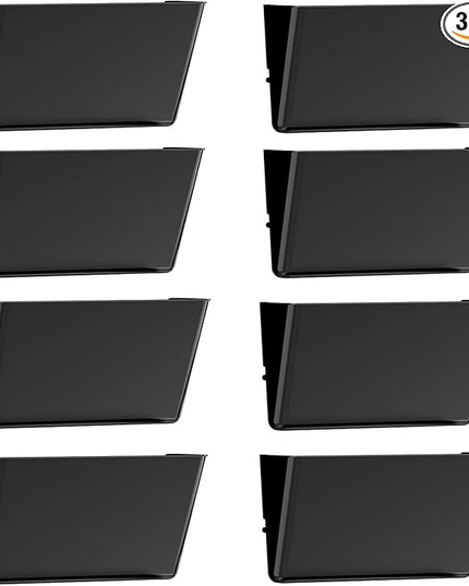 Clear Acrylic Single Pocket, Plastic Hanging Wall Mount File Holder for Office Home (Black, 8 Pack)
