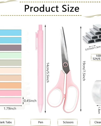 Office Supplies,Desk Accessories, Stapler and Tape Dispenser Set for Women with Stapler, Tape Dispenser, Staple Remover, Staples, Clips, Scissor and Tabs,Gift for Students, Coworkers