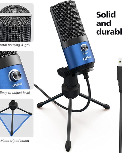 FIFINE USB Computer Microphone for Recording YouTube Video Voice Over Vocals for Mac & PC, Condenser Mic with Gain Control for Home Studio, Plug & Play - K669L