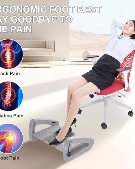 Foot Rest for Under Desk at Work - Six Heights Adjustable Under Desk Footrest - Ergonomic Foot Stools for Under Office Desks - Desks Foot Rest with Massage Rollers - Leg Rest for Chair (Gray)