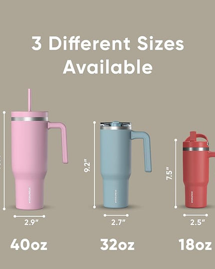Hydrapeak Voyager 40 Oz Stainless Steel Tumbler with Handle, Insulated Water Bottle With Straw & Lid, Cupholder Friendly Reusable Travel Mug (Modern Cream)