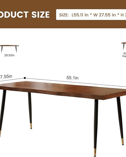 Solid Wood Desk 55 inches, Home Office Computer Desk Wooden Rustic Writing Desk Metal Modern Simple Design Executive Real Wood Desk(Walnut)