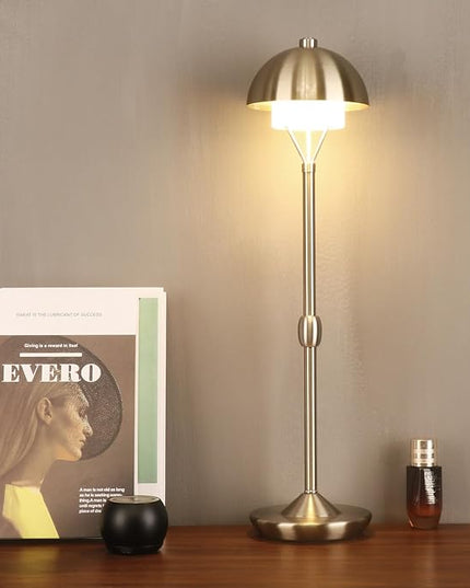 Modern Table Lamp Cordless Portable Desk Lamp, 2700K Stepless Dimming Rechargeable Battery Operated LED Lights for Bedroom, USB-C Charging, Restaurant/Bar/Night Light/Gifts (Brushed Nickel)
