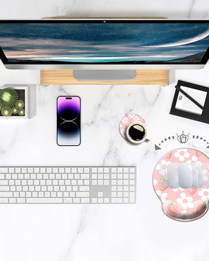 Ergo Comfort Gel Wrist Rest Mouse Pad-Ergonomic Office Mousepad with Wrist Support-Non-Slip, Design Desk Accessories Mat for Home&Game Decor Pink Floral Kawaii