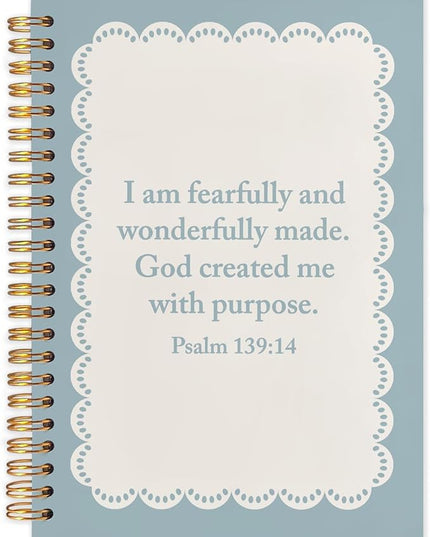 Blue Christian Spiral Journal Notebook 5.5x8.3in, I Am Fearfully and Wonderfully Made Psalm 139:14 Bible Prayer Journal, Preppy Blue Bible Notebooks for Note Taking, Hardcover Notebook