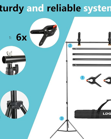 Backdrop Stand 10x7ft(WxH) Photo Studio Adjustable Background Stand Support kit with 2 Crossbars, 6 Clamps, 2 Sandbags and Carry Bag for Parties, Events Decoration, Wedding, Photography (Black)