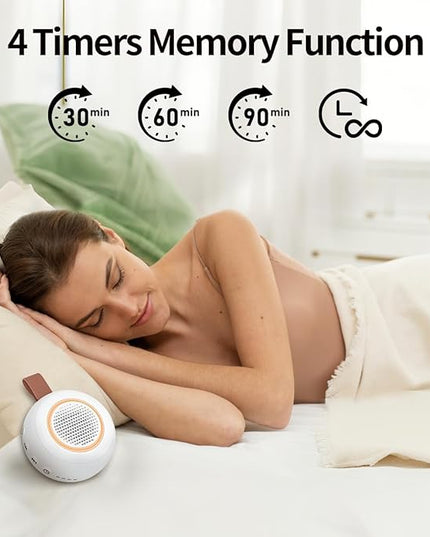 iMosleep Sound Machine Noise Machine with 30 Soothing Sounds 12 Night Lights 4 Timers Memory Function 32 Level Volume Rechargeable Battery for Sleeping Working Relaxing for Baby Adults Kids White