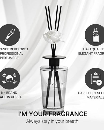 COCODOR White Flower Reed Diffuser / Black Cherry / 1 Pack / Home & Office Decor Aromatherapy Diffuser Oil Gift Set / Large Size, Large Capacity, Big Size Diffuser, Black Edition/16.9Ounce(500 ml)