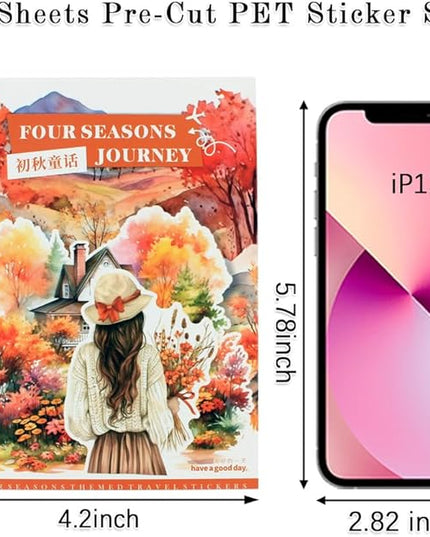 Dwpetzo Fall Landscape Pre-Cut Autumn Journal Sticker Book, Transparent PET Watercolor Scrapbook Stickers for Junk Journaling Supplies, Scrapbooking, Collage, Bujo, 20 Sheets