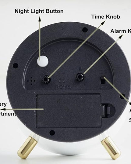 SHISEDECO Alarm Clock with Backlight, 4.5 inches Bedside Analog Non-Ticking Silent Small Deskclock with Arabic Numerals, Battery Operated Round Tableclock for Living Room, Bedroom (White)