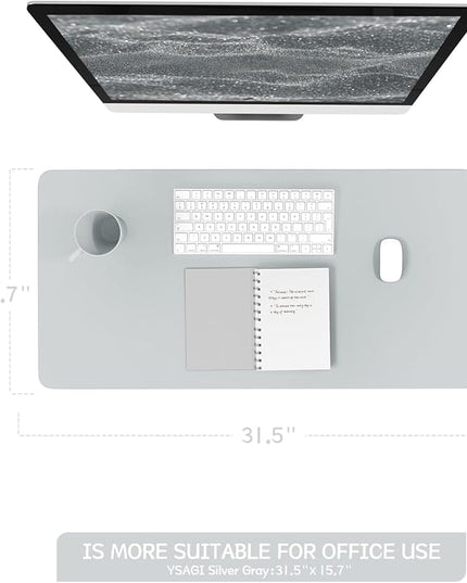 YSAGi Non-Slip Leather Desk Pad, Waterproof Laptop Computer Desk Keyboard Mat, Table Protector Blotter Mat, Large Mouse Pad for Office/Work/Home/Decor(Silver-Grey, 31.5" x 15.7")