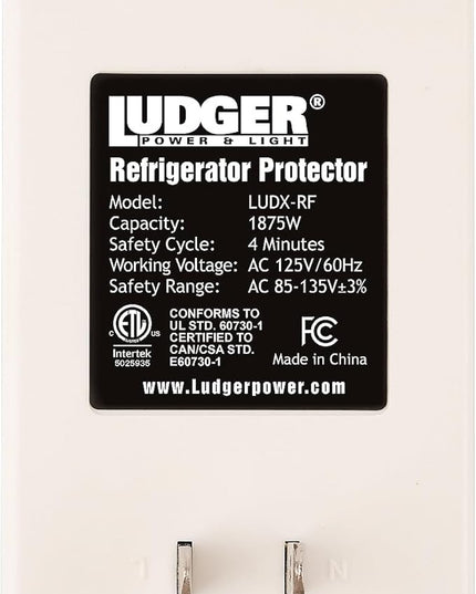 Ludger Power Surge Protector for Refrigerator (LUDX-RF), ETL Certified, Connects to Most Domestic Refrigerators, 4-Minute Safety Cycle, 3 Modes LED Indicator, Fire-Resistant Shell