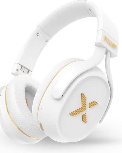 BlueAnt Pump X Wireless Over-Ear Headphones, Bluetooth, Powerful Bass, Active Noise Cancelling & Transparency Mode, Interchangeable Ear Cups, All-Day Comfort for Gym and Training, White/Gold