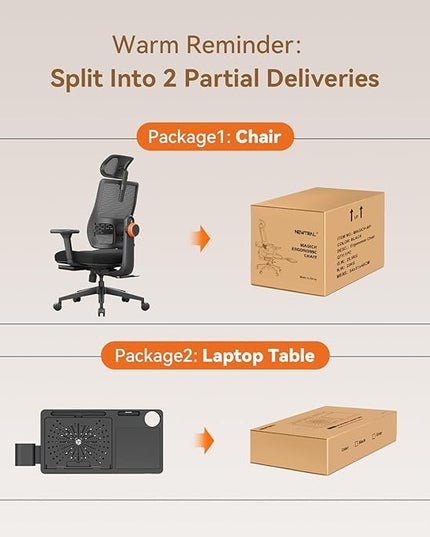 Newtral Office Chair Ergonomic with Footrest, Auto-Following Lumbar Support, High Back Desk Chair with 4D Armrest,136° Tilt Lock, Adjustable Seat Depth & Height (Upgrade with Laptop Tray, Black)