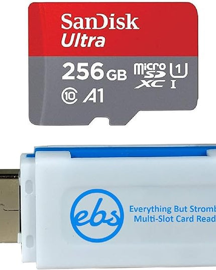 SanDisk 256GB Micro SDXC Ultra Memory Card Class 10 UHS-1 Works with Nintendo Switch Lite Gaming System (SDSQUAR-256G-GN6MN) Bundle with (1) Everything But Stromboli Micro SD Multi-Slot Card Reader