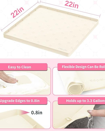 Sdpeia Under Sink Mat 22"×22" Waterproof Silicone Cabinet Liner & Sink Protector for Kitchen & Bathroom, Multi-Purpose Organizers Tray for Pets, Laundry, Cat Litter Mat