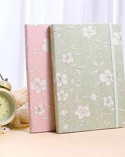A5 Notebook, Ruled Paper, Lined Page, Hardcover, Layflat, Linen Cover, Flower Fabric, Journal for Women, Elastic Band Closure, Cute Notebooks for School, Office, Personal Writing, Green