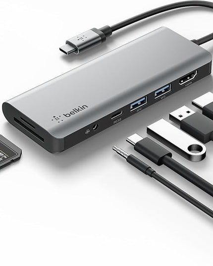 Belkin USB-C Hub, 7-in-1 MultiPort Docking Station for MacBook & Windows - 85W USB-C Power Delivery 3.0, 4K HDMI 1.4, 2x USB-A 3.0, SD 3.0, Micro SD 3.0, & 3.5mm Audio Jack