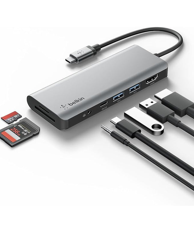 Belkin USB-C Hub, 7-in-1 MultiPort Docking Station for MacBook & Windows - 85W USB-C Power Delivery 3.0, 4K HDMI 1.4, 2x USB-A 3.0, SD 3.0, Micro SD 3.0, & 3.5mm Audio Jack