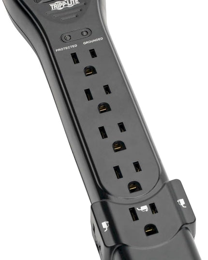 Eaton Tripp Lite Series SUPER725B 7 Outlet Flat Plug Long Extension Cord Power Strip Surge Protector, 25ft Extension Cord with Multiple Outlets, 2160 Joules, Black, Home Office Dorm Room Essentials