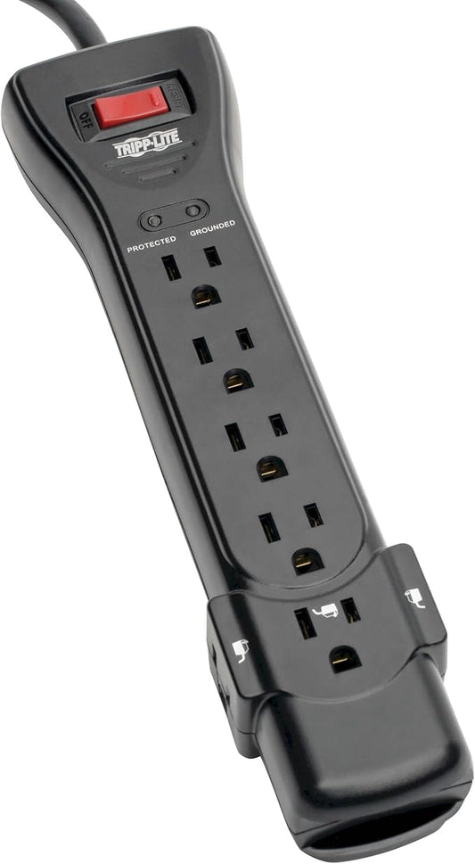 Eaton Tripp Lite Series SUPER725B 7 Outlet Flat Plug Long Extension Cord Power Strip Surge Protector, 25ft Extension Cord with Multiple Outlets, 2160 Joules, Black, Home Office Dorm Room Essentials