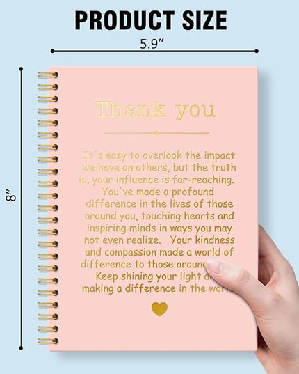Thank You Pink Gold Hardcover 160 Pages Spiral Notebooks, Funny Thank You Gifts for Women Men Coworkers Leader Mentor, Appreciation Gifts for Employees, Thanksgiving Gifts for Colleagues Leaders